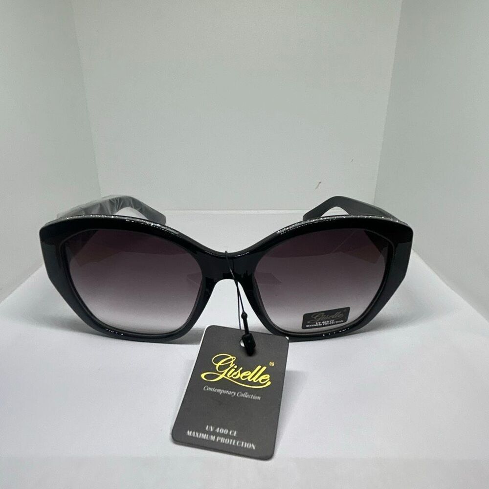 Giselle Oversized Black Sunglasses UV400 Glam Rhinestone Accent - Picture 3 of 3